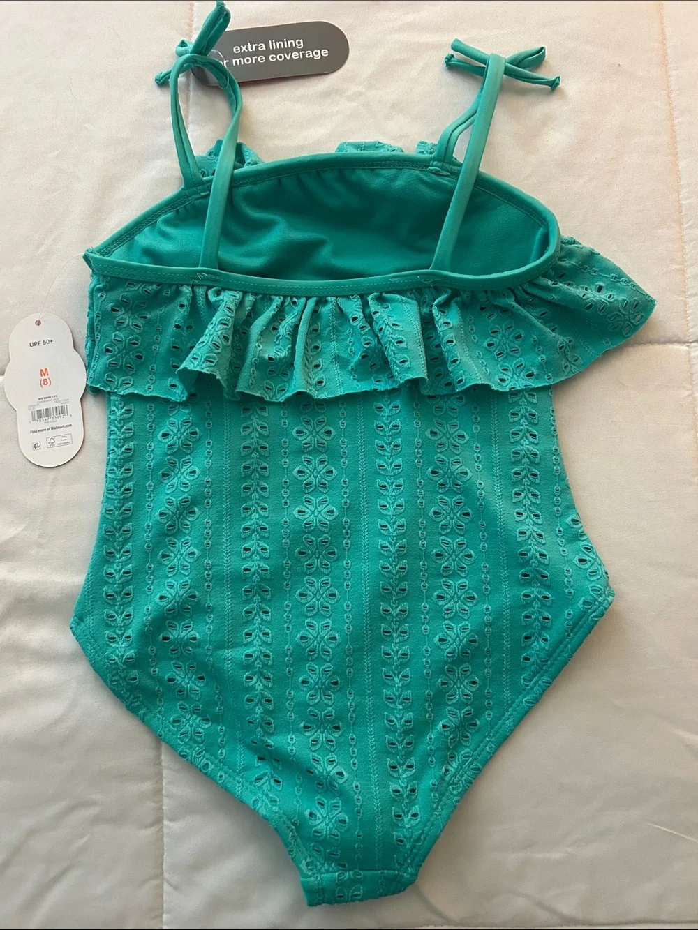 Girls' Teal Eyelet Ruffle One-Piece Swimsuit